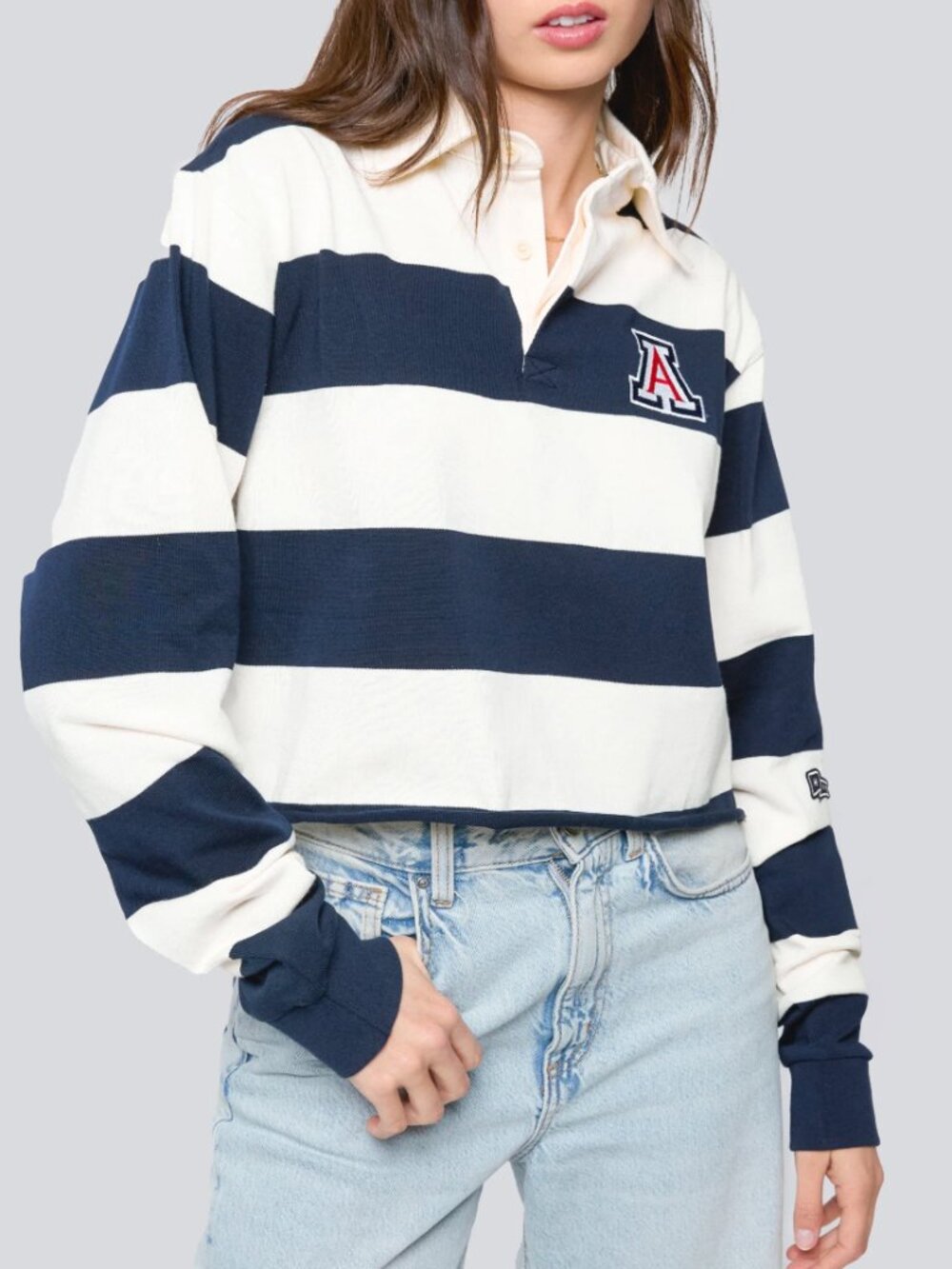 University Of Arizona Cropped Rugby Shirt By Hype & Vice Striped Navy & White